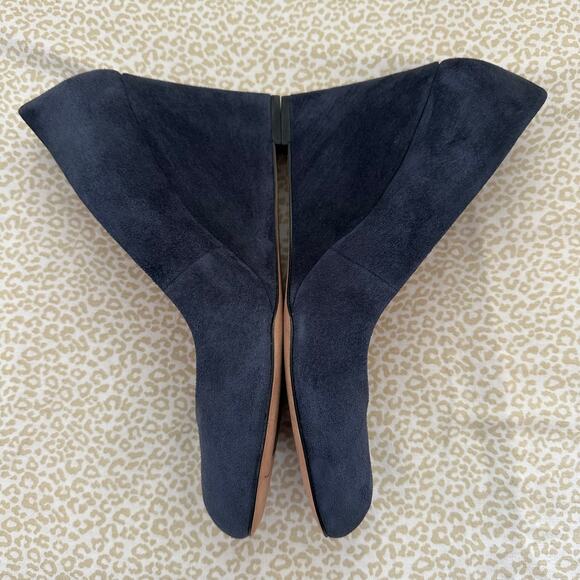 Coach Rileigh Suede Wedges Heels Leather Midnight Navy Blue Size 9B - Picture 5 of 8